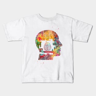 Circuit Man head with brain Kids T-Shirt